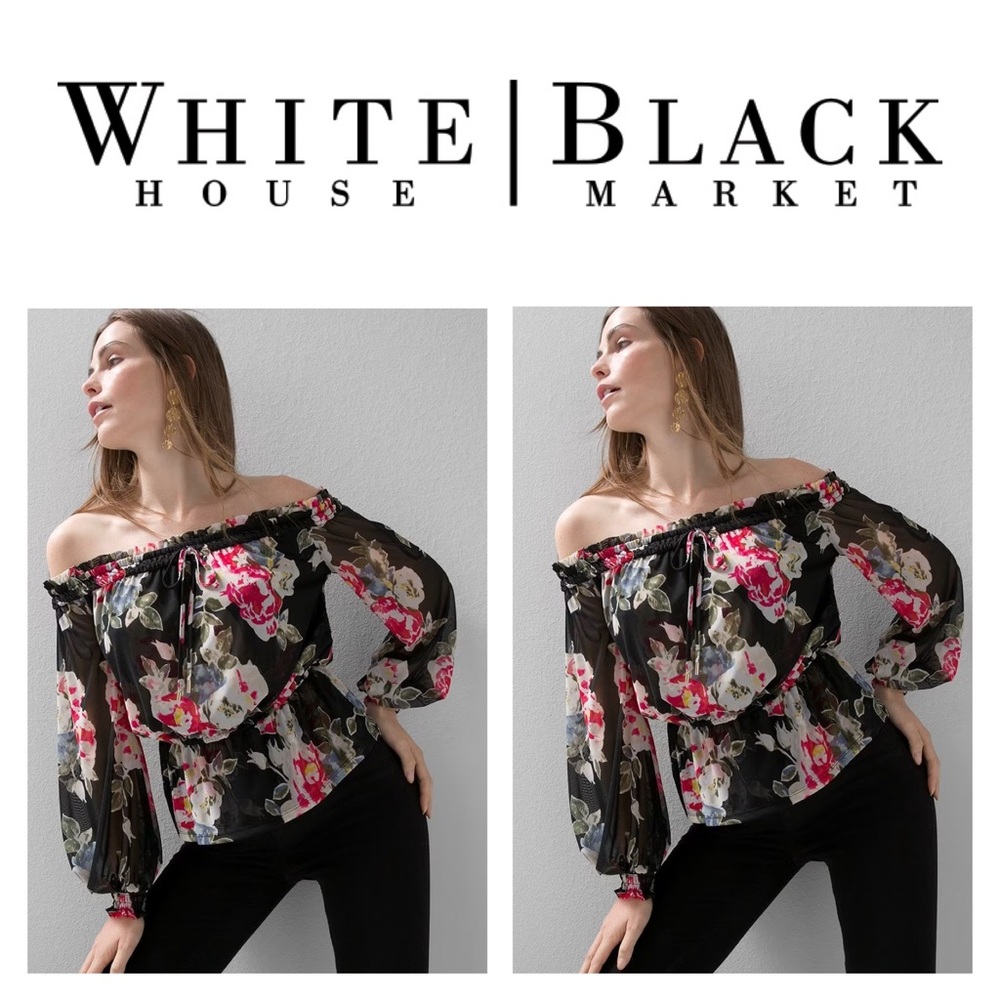 White House Black Market Black Floral Blouse